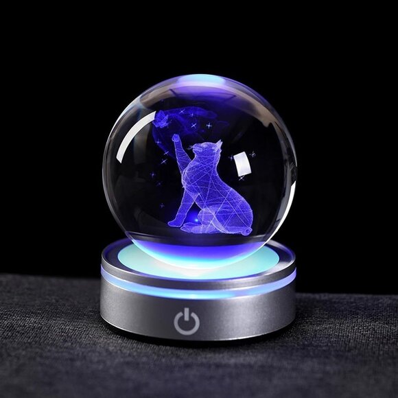 Other - NEW  3D Cat Figurine in Crystal Ball Nightlight with Colorful LED Base,